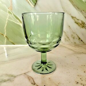 Anchor Hocking Thumbprint Goblet Beer Glass Schooner Avocado Green 6 inches